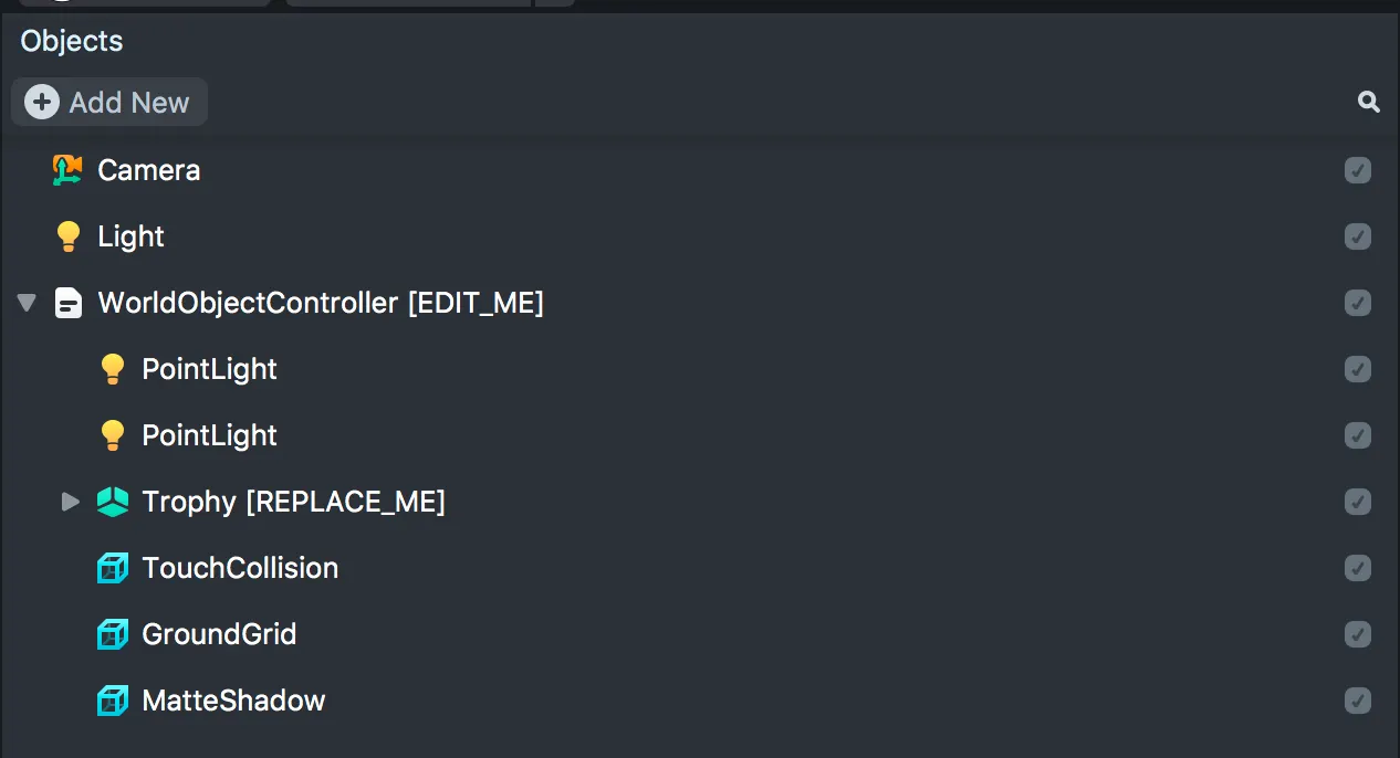 Objects Panel (Located in top left)